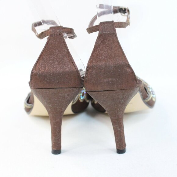 J Loren Collection 9.5M Brown Bronze Beaded Embellishment Pointed Toe Heels - Picture 5 of 10